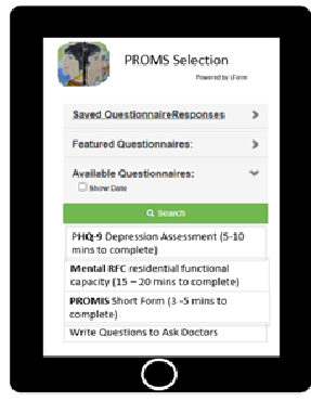 Screen showing available PROM forms for selection