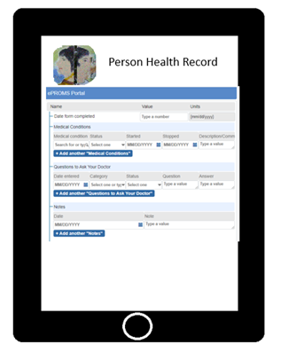 Form with demographic fields and a free-text field for patient questions