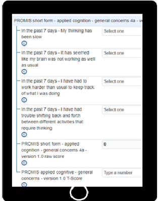Start screen for alternate applied cognition questionnaire